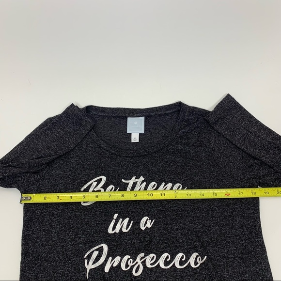 CB Sunday “Be There In A Prosecco” Funny Sweater Charcoal Black Silver Metallic - Picture 13 of 15